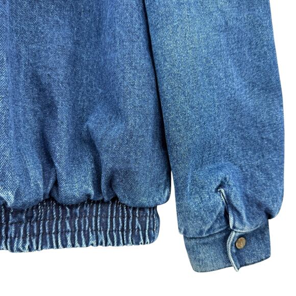 Vintage 80's Dawn Dark Wash Denim Flannel Lined Pleated Boxy Puff Jean Jacket - Picture 10 of 16